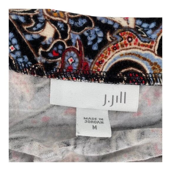 J. Jill Skirt Medium Black Red Blue Paisley Pencil Side Slit Soft Jersey BOHO - Picture 5 of 5